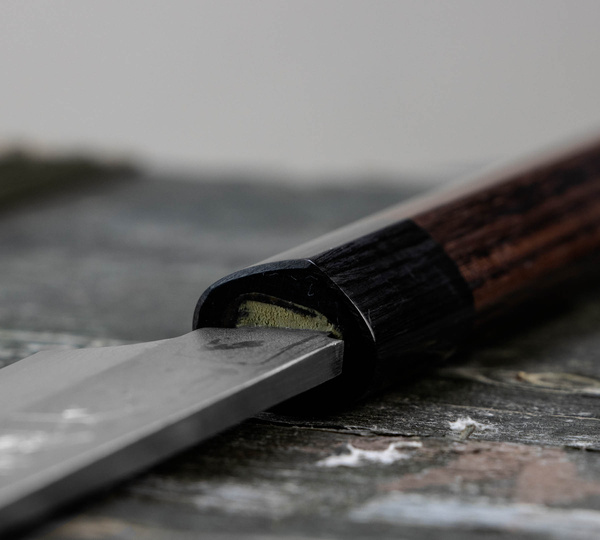 Hideo Kitaoka Shirogami Satin Damascus Nóż Yanagi Sashimi 21 cm