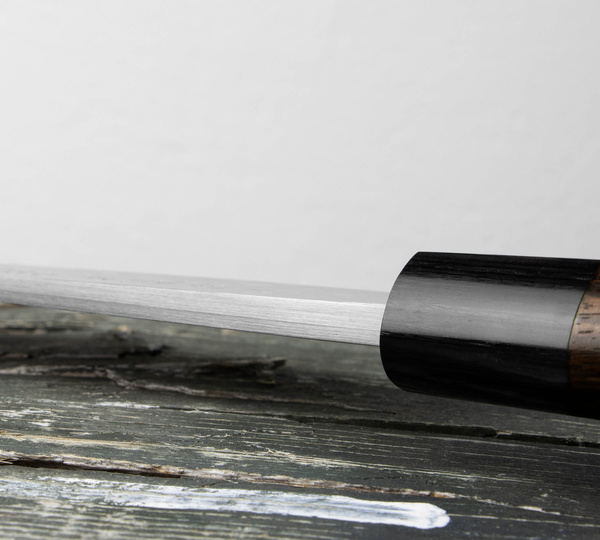 Hideo Kitaoka Shirogami Satin Damascus Nóż Miroshi Deba 21 cm