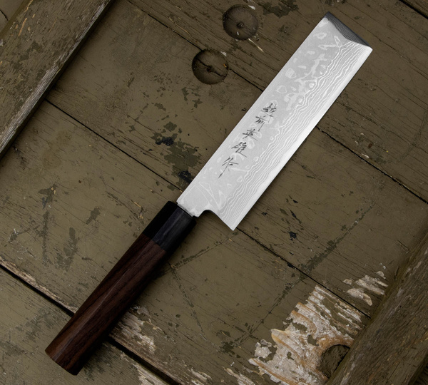 Hideo Kitaoka Shirogami Satin Damascus Nóż Usuba 16,5 cm