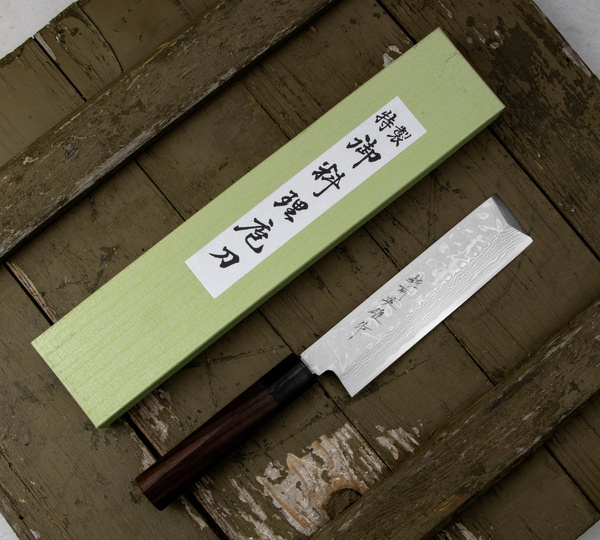 Hideo Kitaoka Shirogami Satin Damascus Nóż Usuba 16,5 cm