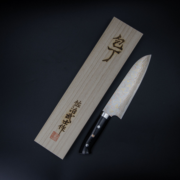 Takeshi Saji Blue Steel Nóż Santoku ręcznie kuty 18 cm