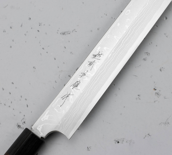 Hideo Kitaoka Shirogami Satin Damascus Nóż Yanagi 30 cm