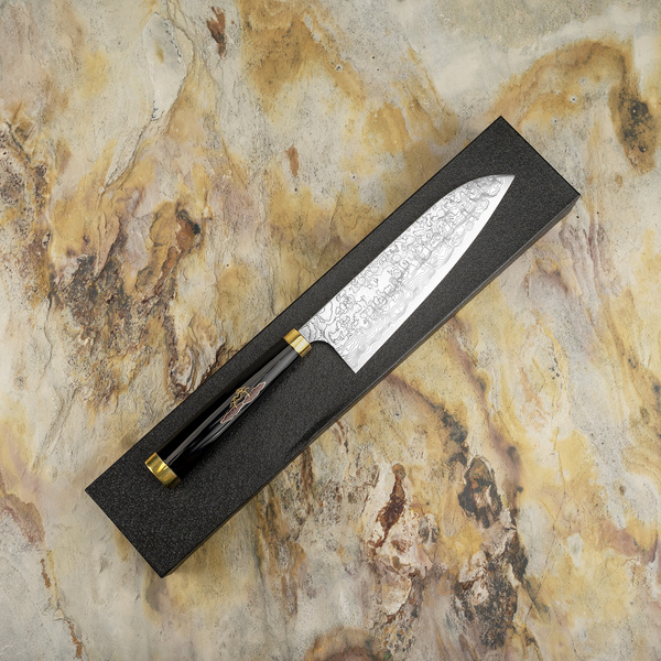 Takeshi Saji Art Tori Fuji on Lake R-2 Nóż Santoku 18 cm + Saya