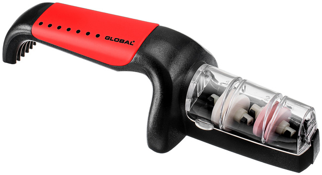 Global Ceramiczna ostrzałka wodna do noży czerwono-czarna