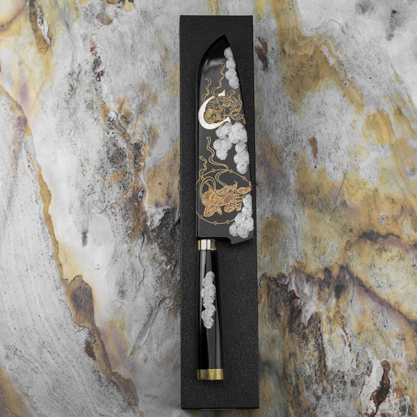 Takeshi Saji Art Fujin Raijin R-2 Nóż Santoku 18 cm + Saya