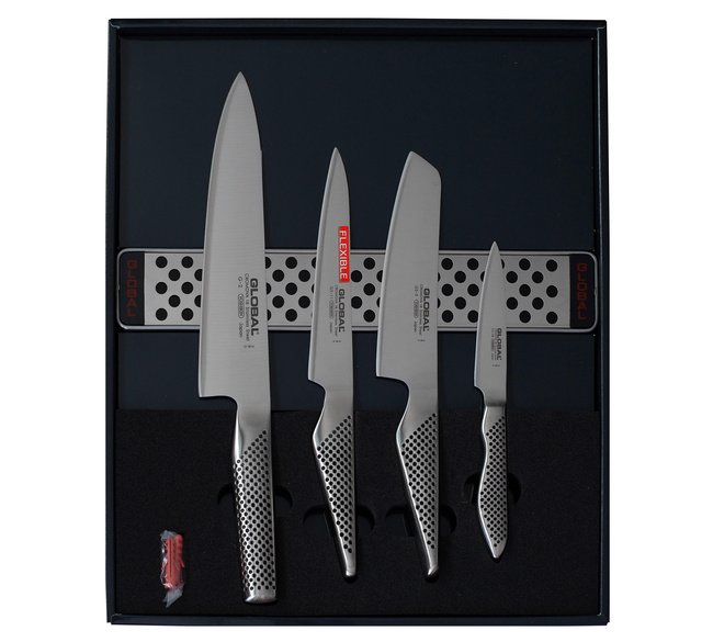 Global Zestaw 4 noże + listwa magnetyczna