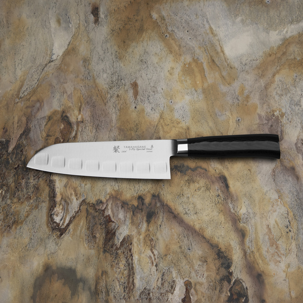 Tamahagane SAN Black VG-5 Nóż Santoku żłobiony 17,5 cm