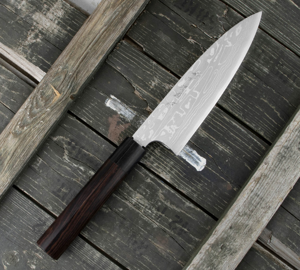 Hideo Kitaoka Shirogami Satin Damascus Nóż Funayuki 18 cm