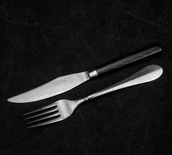 Tamahagane Micarta Zestaw Nóż + widelec do steków