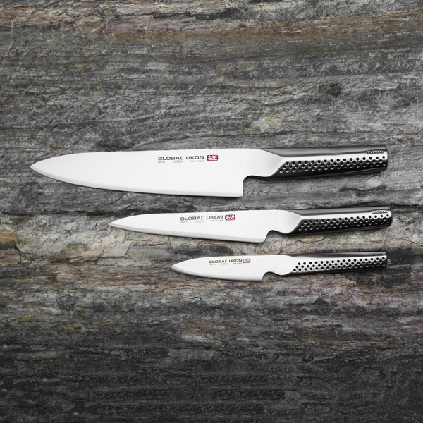 Global Ukon Zestaw Nóż Szef kuchni 20 cm + Nóż uniwersalny 15 cm + Nóż do obierania 9 cm