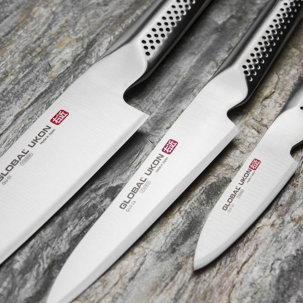 Global Ukon Zestaw Nóż Szef kuchni 20 cm + Nóż uniwersalny 15 cm + Nóż do obierania 9 cm