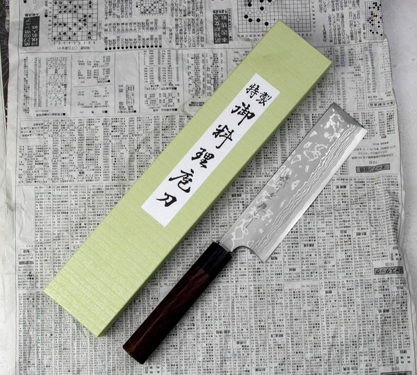 Hideo Kitaoka Shirogami Satin Damascus Nóż Usuba 18 cm