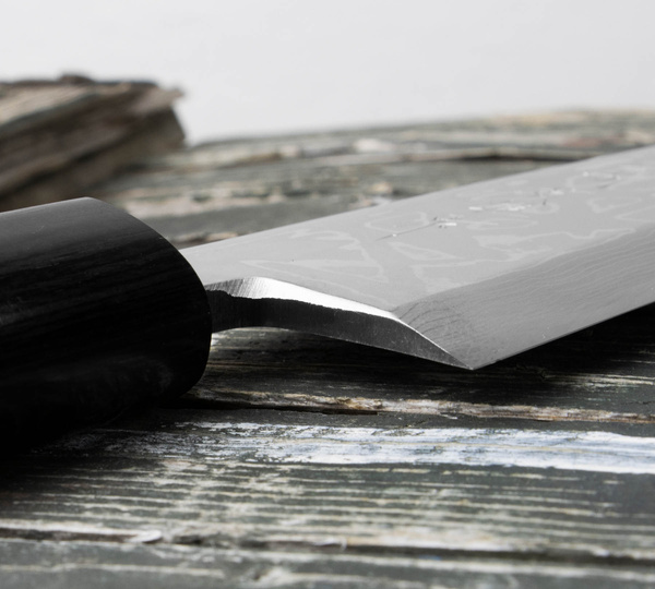Hideo Kitaoka Shirogami Satin Damascus Nóż Miroshi Deba 21 cm