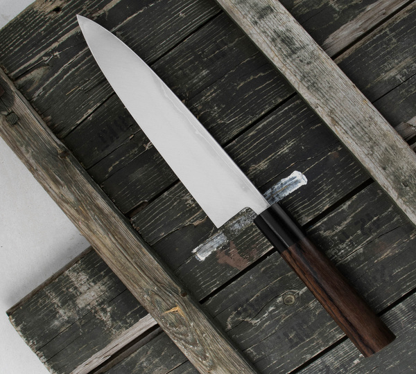 Hideo Kitaoka Shirogami Satin Damascus Nóż Miroshi Deba 21 cm