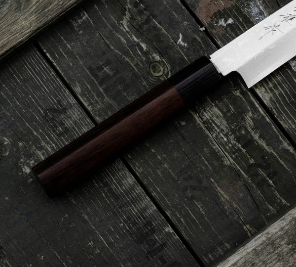 Hideo Kitaoka Shirogami Satin Damascus Nóż Yanagi Sashimi 21 cm