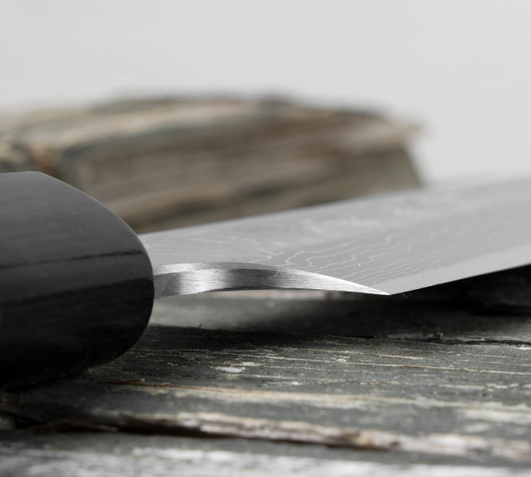 Hideo Kitaoka Shirogami Satin Damascus Nóż Yanagi 30 cm