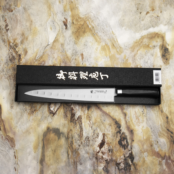 Tamahagane SAN Black VG-5 Nóż Sujihiki żłobiony 27 cm