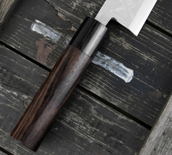 Hideo Kitaoka Shirogami Satin Damascus Nóż Miroshi Deba 21 cm