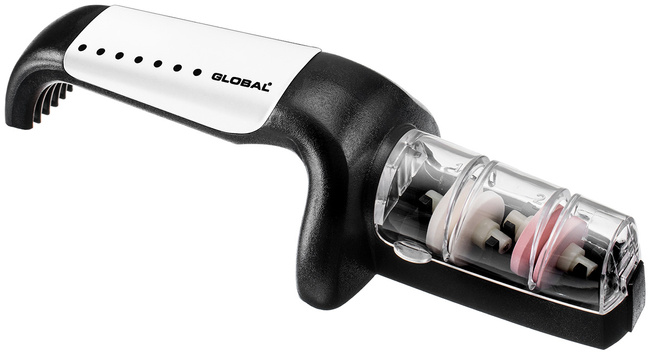 Global Ceramiczna ostrzałka wodna do noży biało-czarna