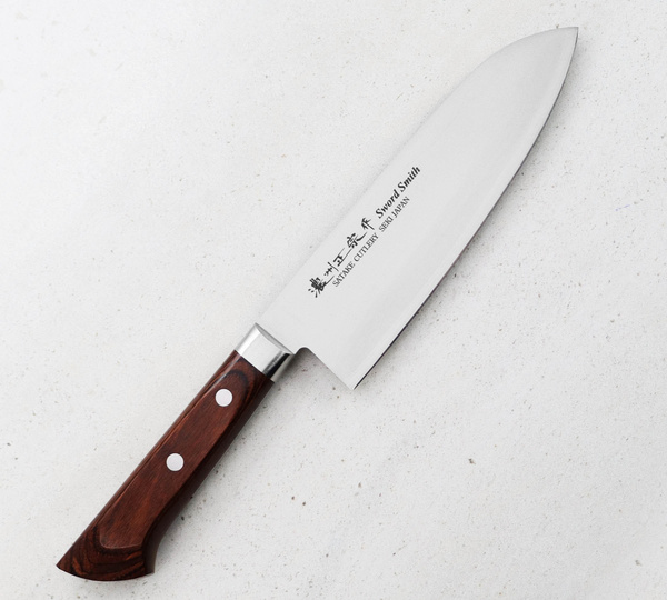 Satake Unique Shirogami Nóż Santoku 17 cm w drewnianym pudełku