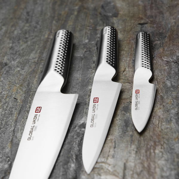 Global Ukon Zestaw Nóż Szef kuchni 20 cm + Nóż uniwersalny 15 cm + Nóż do obierania 9 cm