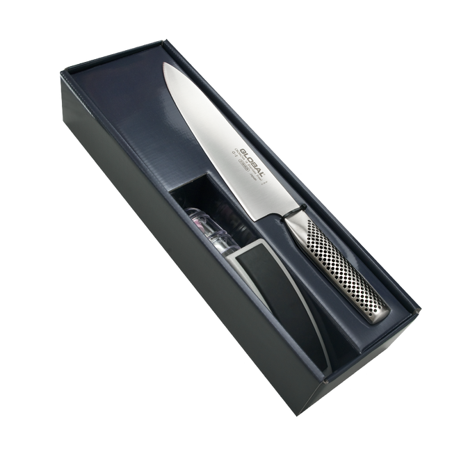 Zestaw Starter: Nóż szefa kuchni G-2 + ostrzałka MinoSharp | Global G-2220GB