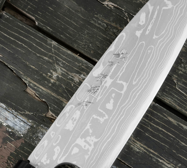 Hideo Kitaoka Shirogami Satin Damascus Nóż Funayuki 18 cm